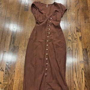 Free People Brown Button-Front Midi Dress